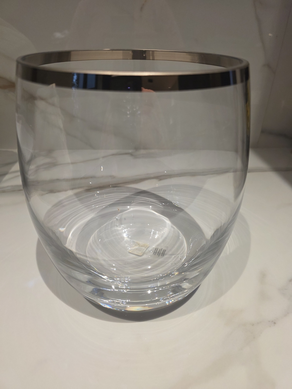 Brand New Crate&Barrel Clear Glass Vase with Silver Rim Champagne Bucket